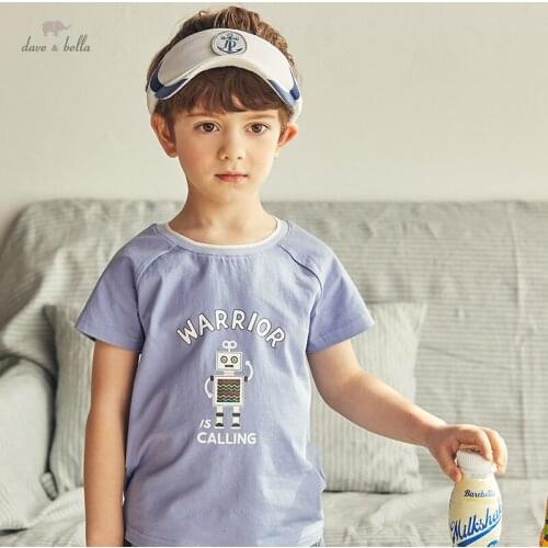 DKY17855 dave bella summer 5Y-13Y kids boys fashion cartoon letter print T-shirt children boy high quality fashion tees