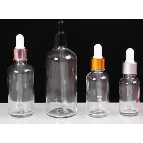 200pcs 5/10/15/20/30/50/100ml Clear Glass Dropper Bottles With Black Cap for Essential Oil Perfume Sample Bottle Aromatherapy