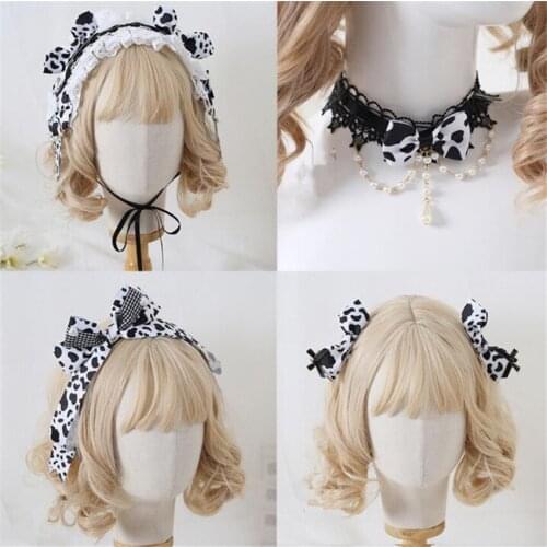 Kawaii Cow Pattern Lolita Headdress KC Hair Band Cosplay Headband Hair Hoop Hairpin JK Hair Accessories B1903