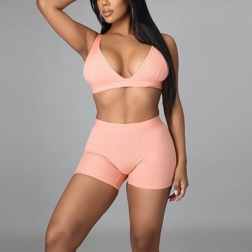 Sexy Shorts Sets For Womens Crop Tops & Shorts Skinny Solid High Waisted Fashion Causal Excerise Sport Wear Outfits Matching Set