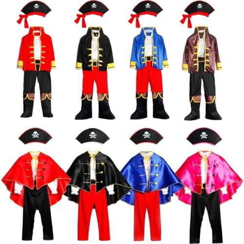 Pirates Costume Childrens Day Kids Boys Pirate Halloween Cosplay Set Birthday Party Cloak Outfit Pirate Christmas Theme