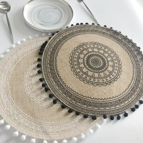 Round Embroidery Table Placemat Nordic Style Non-slip placemat Heat Insulation Furniture Decoration mat Coffee Cup Mats