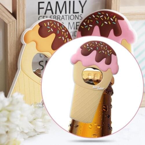 Magnetic Bottle Opener Adsorption Anti-slip Handle Soft Glue Ice Cream Shape Beer Opener for Kitchen Tools Gadgets