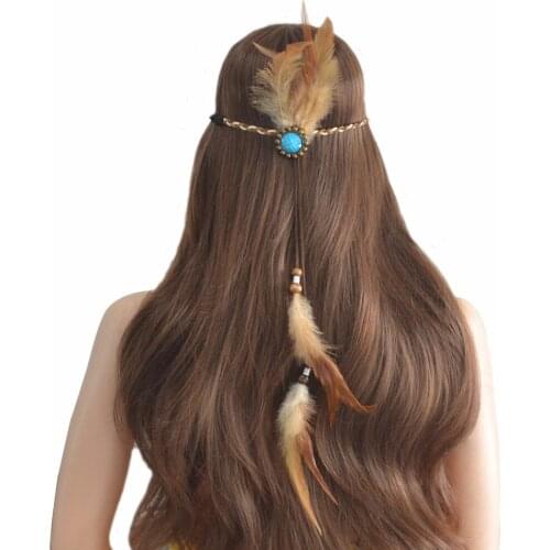 Fashion Bohemian Feather Headband for Women Festival Hair Accessories Peacock Feather Turban Ladies Adjust Hairband