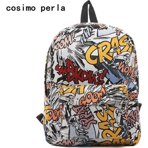 Harajuku Cartoon Printing Nylon Backpacks for Boy Girls English Alphabet Graffiti Pattern Backpack Preppy Style Big School Bag