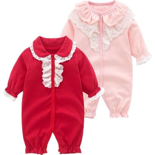 Autumn New Baby Clothes Floral Princess Cotton Romper Girls Long Sleeve Peter Pan Collar Cute Newborn Baby Jumpsuits For 0-24M