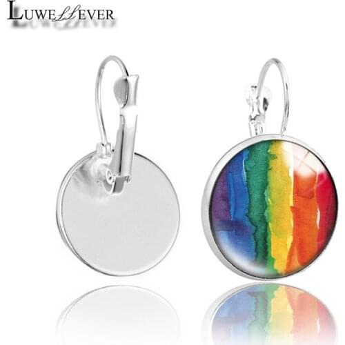 New 628 Colorful Geometric 16mm Glass Bronze Metal Earring Round Cabochon Stud Earring Charm Jewelry For Women Gift