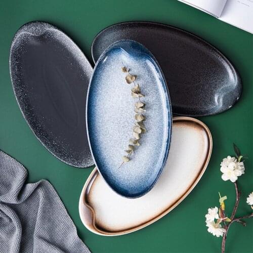 Oval fish plate creative household tableware fish plate with steamed fish plate large tableware restaurant celebrity plate