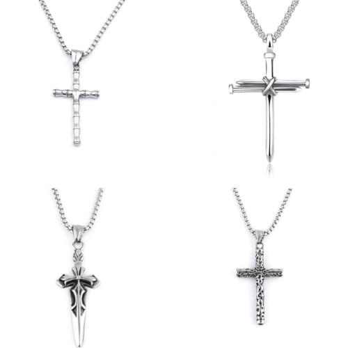 Retro Cross Pendant Necklace For Women Hip Hop Gothic Stainless Steel Necklace Pendant Men Fashion Goth Statement Necklace 2020