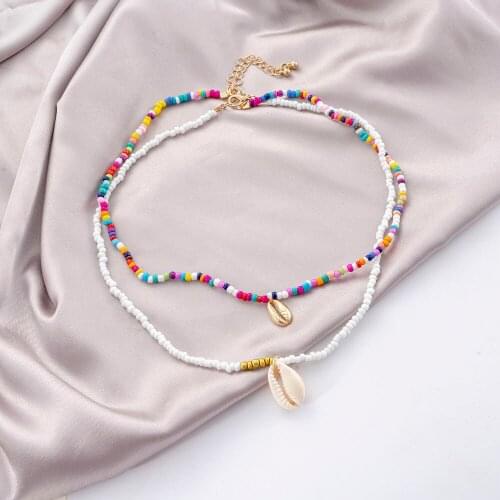 2 Pcs Custom Shell Pendant Necklace for Women Choker Goth Aesthetic Boho Vintage Collier Femme Fashion Summer Gothic Jewelry