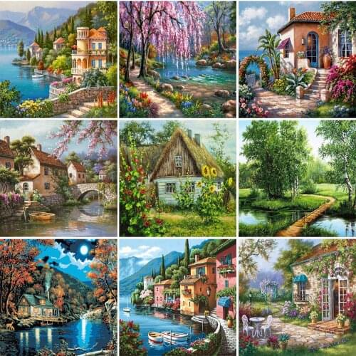 Villa Scenery DIY 5D Diamond Painting Full Round Resin Mosaic Landscape Diamond Embroidery Picture Rhinestone Home Decor