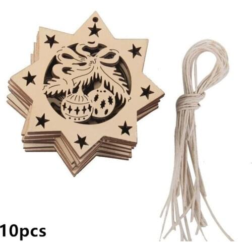 10pcs Chirstmas Tree Hanging Pendants Party 2022 New Year Noel Xmas Decoration For Home Wooden Christmas Ornaments Kids Toys
