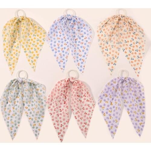 Cute Cherry Print Long Ribbon Ponytail Scarf Hair Tie Women Telephone Wire Scrunchies Girls Elastic Hair Bands Hair Accessories