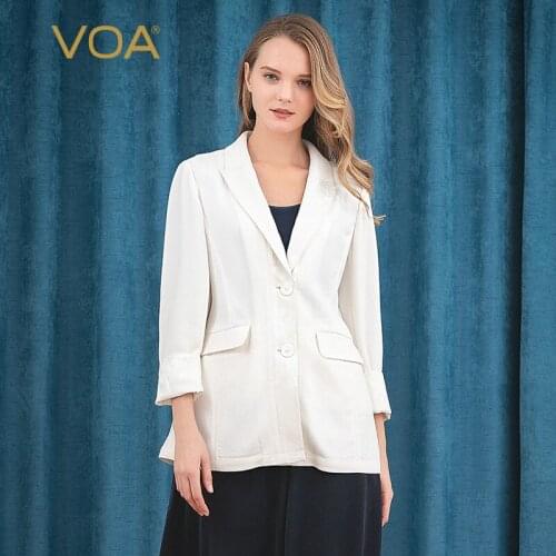 VOA Light Beige 60m/m Heavyweight Silk Dark Jacquard Stitching Single-Breasted Side Slit Simple Crisp Shirt W395