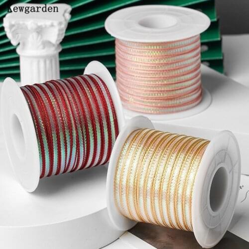 Kewgarden 3mm Laser Colorful Ribbons Handmade Tape DIY Hair Bow Accessories Silk gift box with Ribbon Wholesale 50 Yards