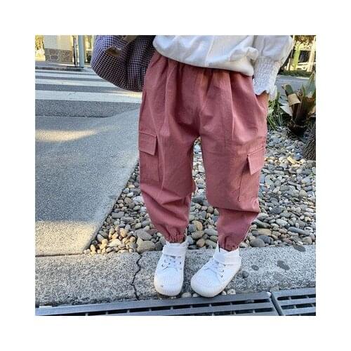 Spring Autumn Toddler Baby Cargo Pants with Pocket Casual Girls Boys Long Pants Elastic Waist Kids Cotton Trousers 24M-6T