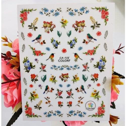 3D Nail Art Stickers Watercolor Flowers Birds Self-adhesive Nail Decoraciones Foil Decals Manicure Design Accessories on Nails