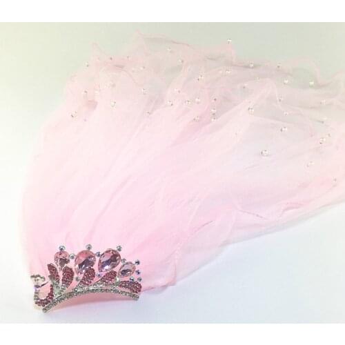 4 Colors Princess Tiara Wedding Flower Girl Veils With Comb Two Layers Tulle Veil Children Kids Veil Voile Mariage Velo De Novia