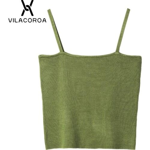 Women Basic Green Knitting Camis Casual Vest Sling Backless Skinny Crop Top Sexy Tube Top Camisoles Female Tank Top Clothes
