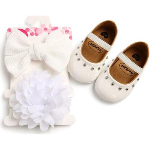 2pcs/set Baby Girl Rivet Sweet Princess Toddler Shoes + Hair Accessory Infant Kids Girls Sets For 0-18M Spring-Autumn Shoes
