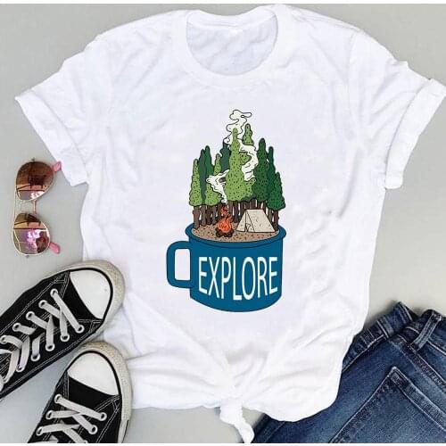 Women Cartoon Camper Vacation Cute Clothing Fashion Print Graphic Summer Short Sleeve Female Clothes Tops Tees Tshirt T-Shirt