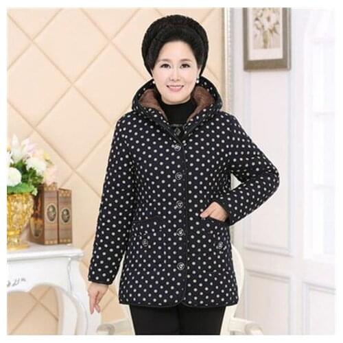 Women 2021 Autumn Winter Fashion Middle-aged Cotton Jackets Female Warm Printed Hooded Parkas Grandma Plus Size Thick Coats W262