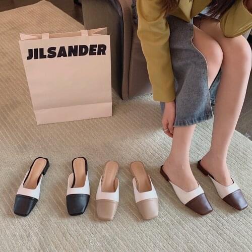 Bailamos Women Slipper Square Toe Heels Woman Slip On Mules Shoes Women Summer 2021 Pumps Women Shoes Ladies Low Heels