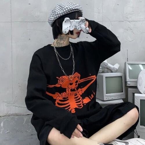 Harajuku Loose Sweater Women Gothic Punk Skull Pattern Oversized Sweater Long Sleeve Women Streetwear Knitted Sweater Pullover
