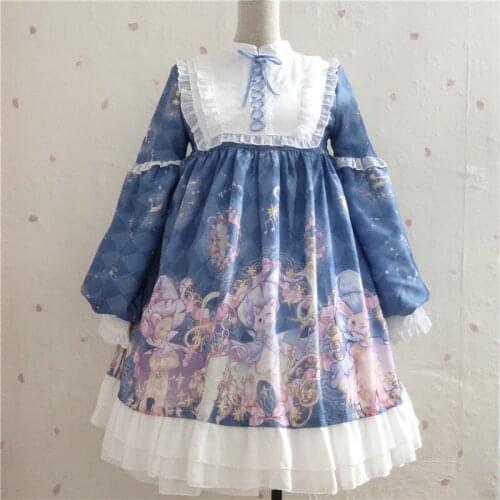 Harajuku Sweet Kawaii Jsk Lolita Dress Women Vintage Victorian Gothic Long Sleeve Dress Lace Princess Tea Party Dresses