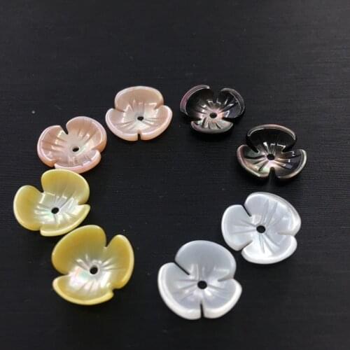 10pcs Hand Carved Mother of Pearl Shell Round Three-piece Shell Bowl Flower Loose Beads for DIY Jewelry Size 10mm