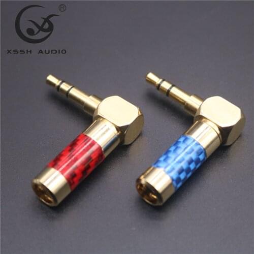 10pcs XSSH audio Red Blue Carbon Fiber 3.5 1/8" headphone earphone 2 pole pin L right angle 3.5mm audio mini jack stereo Plug