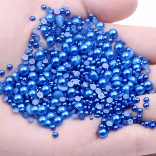 2-12mm and Mix Size Dark Blue Half Round Imitation Pearl Loose Beads ABS Flatback Pearl Beads For DIY Nails Scrapbook Decorate