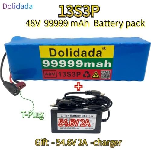 48V99.999Ah 1000w 13S3P 48V Lithium ion Battery Pack 99999mah For 54.6v Electric bicycle Scooter with BMS with 54.6V 2ACharger
