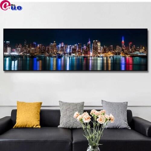 Large Size Diamond Embroidery Modern Skyscrapers New York City Night Landscape Diamond Painting Picture For Living Room Decor
