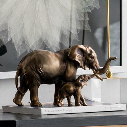 EUROPEAN CREATIVE RETRO BRASS GOLD ELEPHANT ART SCULPTURE LUCKY ANIMALS RESIN CRAFTS DESKTOP DECORATIONS FOR HOME R3530