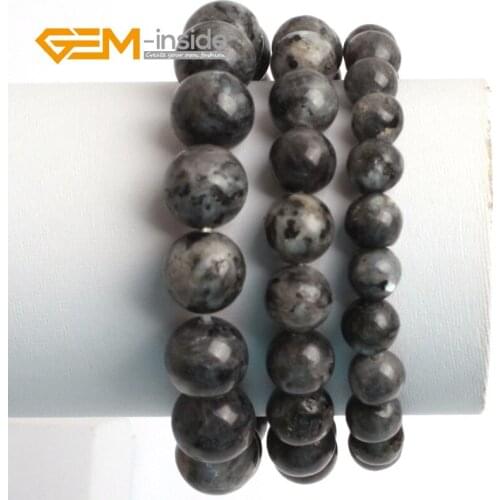 Gem-inside 6-12mm 7.5inch Round Grey Labradorite Stone Beads DIY Bracelets trinket Elastic Cord Bangle For Men Gift Jewelery