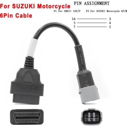OBD Motorcycle Cable For Suzuki 6 Pin Plug Cable Diagnostic Cable 6Pin to OBD2 16 Pin Adapter