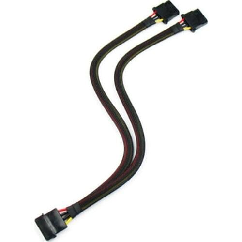 Angitu Black Sleeved 4Pin Molex Male to 2x Female Y Splitter Power Extension Cable