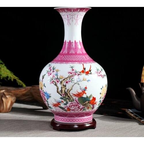 Jingdezhen Ceramic Vase Imitating Pink Coloured Retro Arrangements Big Vases New Chinese Home Living Room Decorations