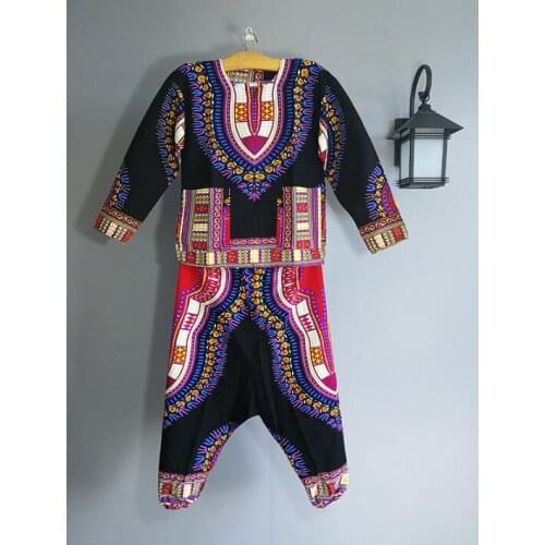 Africa Clothing Dashiki Man Sets Performance Working Costume Woman Man Children Traditional Print Top+pants