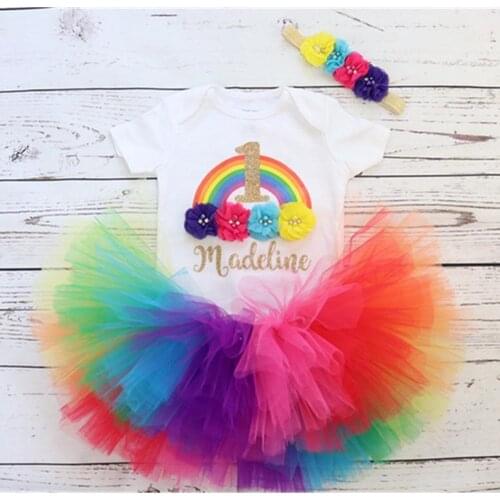 Personalised Rainbow baby girl first Birthday shirt Custom Name Age any Character Baptism bodysuit tutu set cake smash