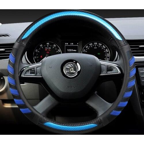 Carbon Fiber Leather Car Steering Wheel Cover for Skoda Octavia A5 A7 Rapid Spaceback Fabia Kodiaq Superb YETI Karoq Kamiq