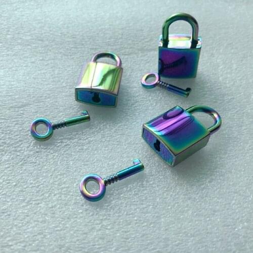 Metal Square Rectangle Padlock With Painted Color, Padlock With Key For Bag Decoration