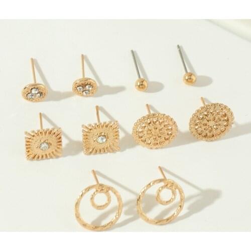 Trendy Metal Geometric Earrings Womens Classic 5 To Suit Golden Alloy Set Auger Stud Earrings Jewelry for Girls