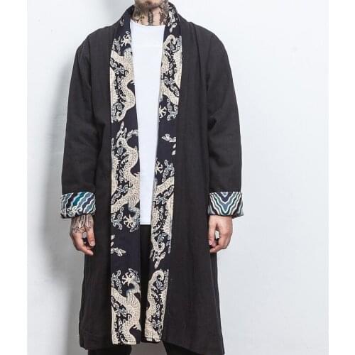 Chinese Style Traditional Chinese Clothing for men Cotton and Linen Mens Coat Long Hanfu Long Sleeve Tops trenchcoat TA930