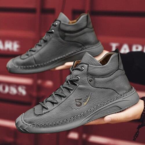 Mens Casual Shoes Men Leather Ankle Boots Handmade Breathable Moccasins Designer Style Motorcycle Boots Comfortable Sneakers