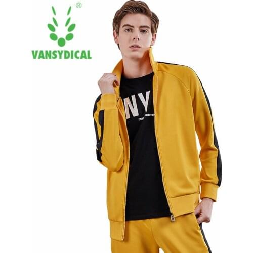 Vansydical Sports Running Jackets Mens Stand Collar Zipper Sportswear Tops Autumn Winter Outdoor Fitness Workout Outwear
