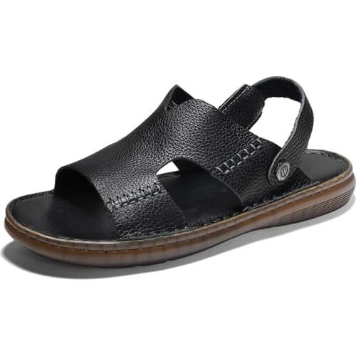 Summer Shoes Real Leather Sandals for Men Outdoor Open Toe Beach Sandals Flat Handmade Fashion Mens Breathable Trekking Shoes 46