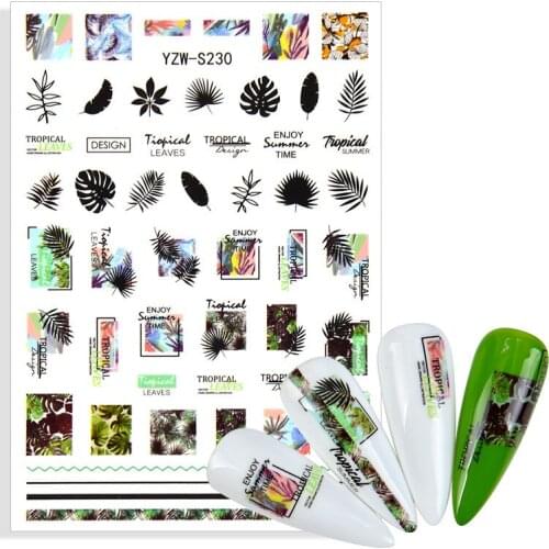 Black Leaf Adhesive Nail Sticker English Alphabet Sunglasses Hand-painted Diamonds Geometric Lines Design DIY Nail Art Decals