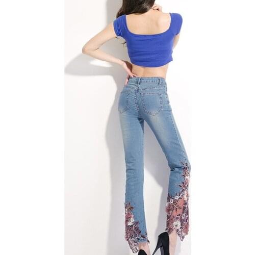 New Style Fashion Womens Boot Cut Jeans Female Denim Trousers Embroidered Bell Bottom Jean Pants For Woman High Quality